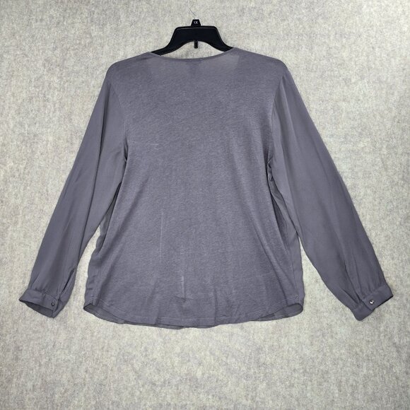 Ann Taylor Factory Womens V-Neck Blouse XL Gray Polyester Modal Blend - Picture 2 of 6